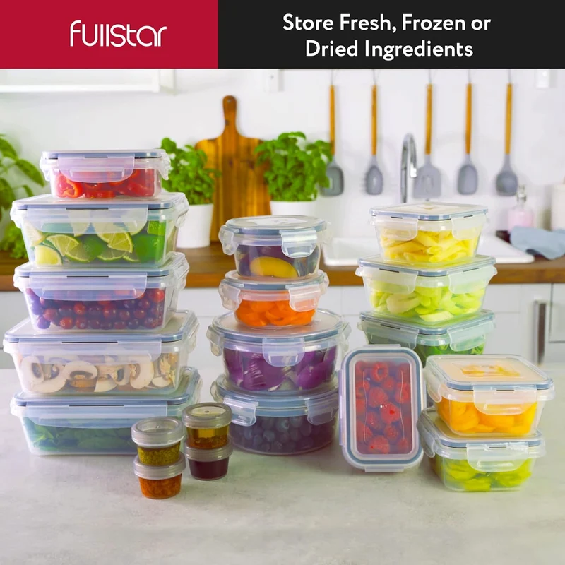 Fullstar 50-Piece Plastic Food Storage Containers with Lids (24 Containers & 24 Lids) - Leakproof, BPA-Free, Meal Prep Containers, Reusable Lunch Storage Set for Kitchen Organization (Pack of 50)