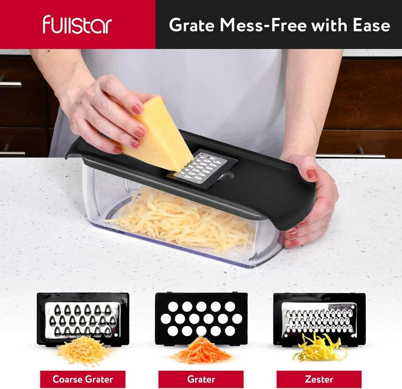 Fullstar Vegetable Chopper and Spiralizer - Food Chopper with Container, Fruit Slicer, Kitchen Gadgets & Accessories, Home Essentials (All in 1, Black)
