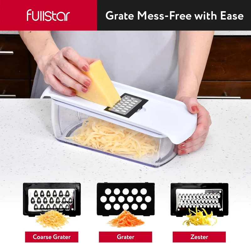 Fullstar Vegetable Chopper and Spiralizer - Food Chopper with Container, Fruit Slicer, Kitchen Gadgets & Accessories, Home Essentials (All in 1, White)