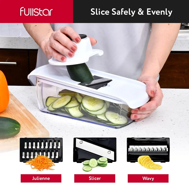 Fullstar Vegetable Chopper and Spiralizer - Food Chopper with Container, Fruit Slicer, Kitchen Gadgets & Accessories, Home Essentials (All in 1, White)
