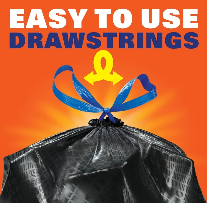 Hefty Ultra Strong 30 Gallon Trash Bags, Large Trash Break Resistant Drawstring Closure (Black) White Pine Breeze Scent, 25 Bags
