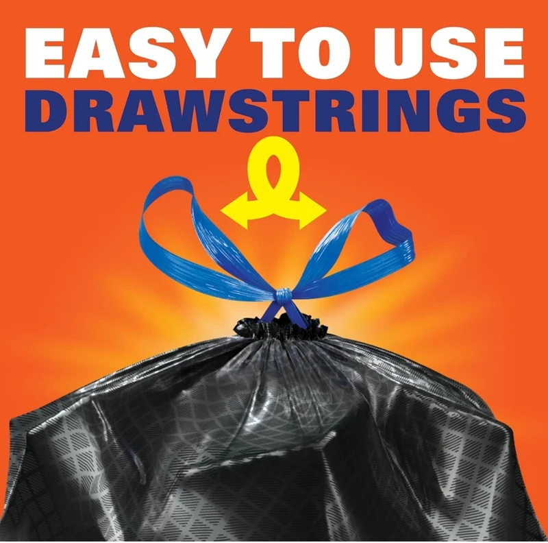 Hefty Ultra Strong 30 Gallon Trash Bags 30 Gallon Size Drawstring Closure (Black) Fabuloso Scent - 50 Bags