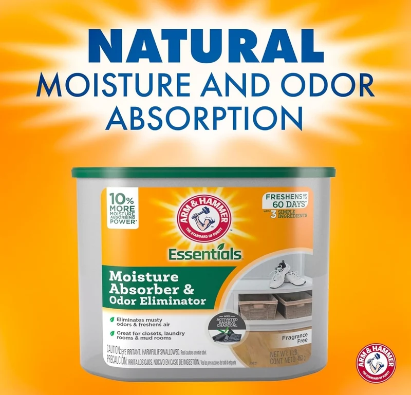 Arm & Hammer Essentials Disposable Moisture Absorber and Odor Eliminator Tub, Fragrance Free, 1 lb. (Pack of 3)