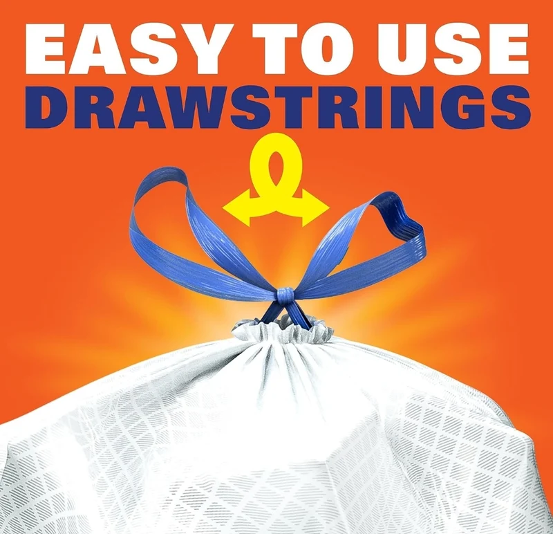 Hefty Ultra Strong 13 Gallon Trash Bags Drawstring Closure, Continuous Odor Control - White/Unscented (110 Bags)