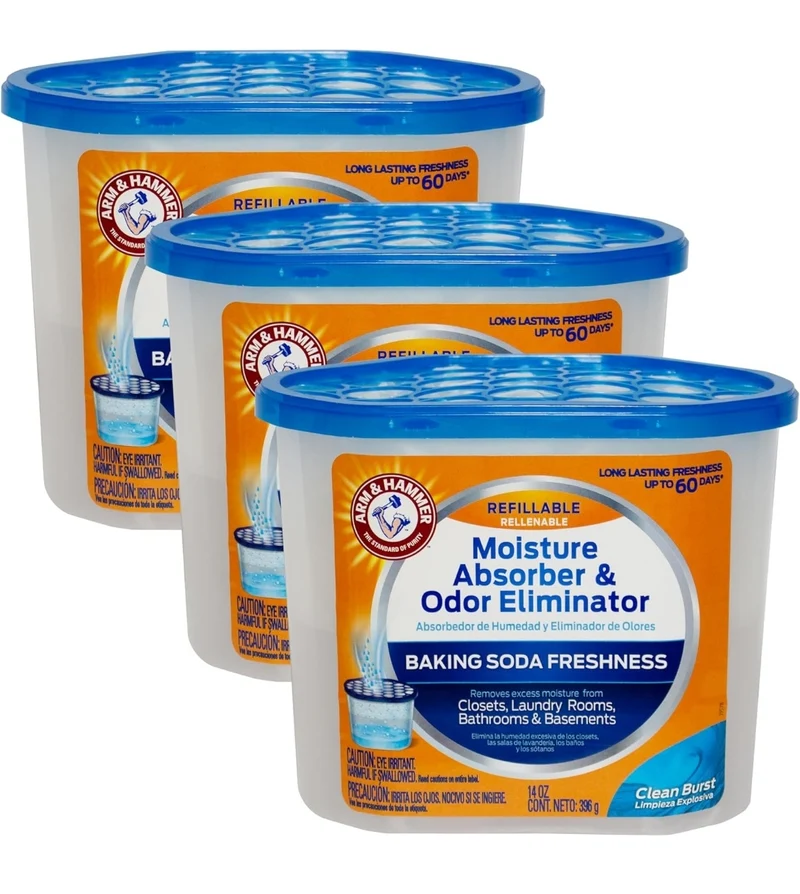 Arm & Hammer Clean Burst Moisture Absorber and Odor Eliminator Tubs - (14 oz 3 Pack) Trap Excess Moisture - White