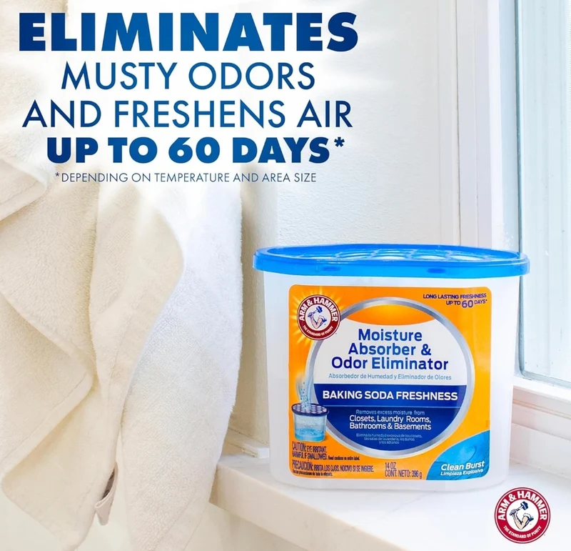 Arm & Hammer Clean Burst Moisture Absorber and Odor Eliminator Tubs - (14 oz 3 Pack) Trap Excess Moisture - White