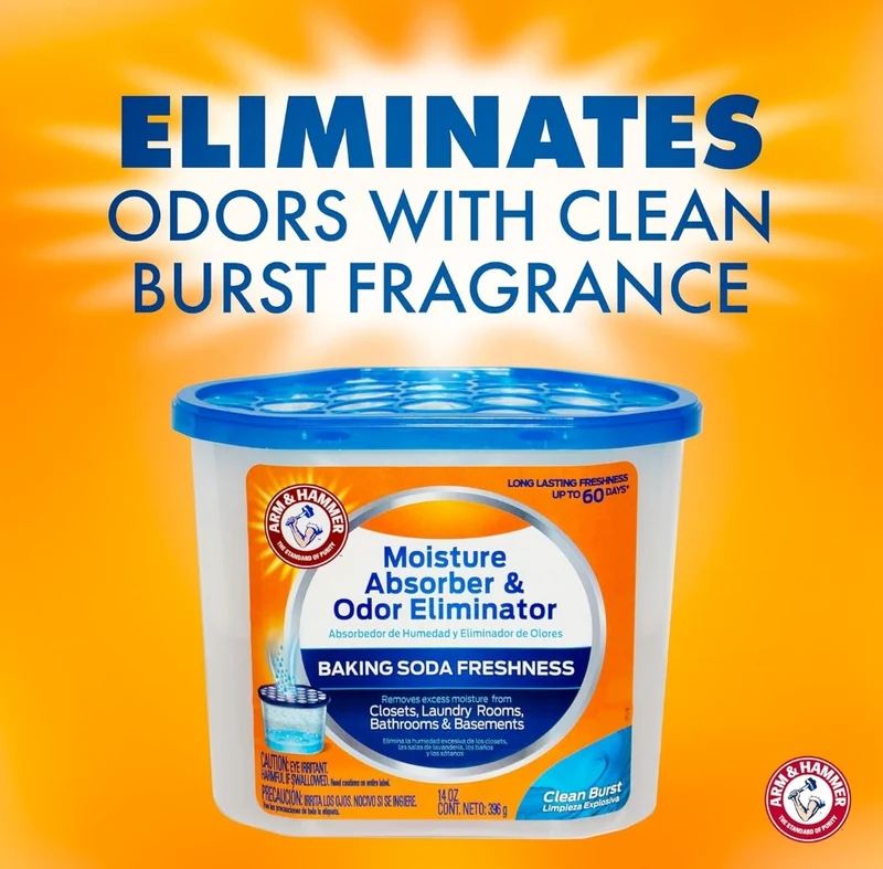 Arm & Hammer Clean Burst Moisture Absorber and Odor Eliminator Tubs - (14 oz 3 Pack) Trap Excess Moisture - White