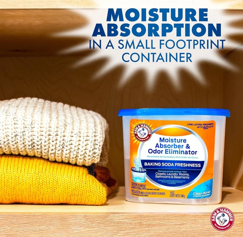 Arm & Hammer Clean Burst Moisture Absorber and Odor Eliminator Tubs - (14 oz 3 Pack) Trap Excess Moisture - White