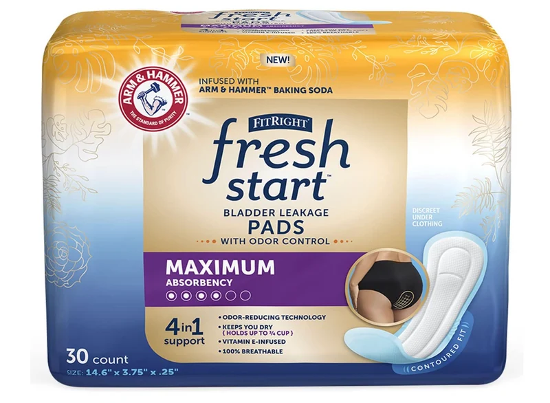 FitRight Fresh Start Urinary and Postpartum Incontinence Pads Absorbency w/ Arm & Hammer (4 Packs)