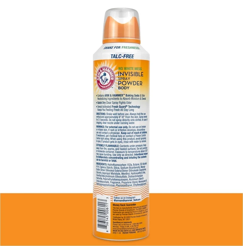Arm & Hammer Invisible Body Powder Spray, Clear Talc-Free Body Odor & Sweat Control 7oz (1 Pack)