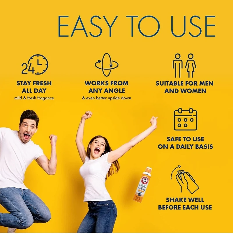 Arm & Hammer Invisible Body Powder Spray, Clear Talc-Free Body Odor & Sweat Control 7oz (1 Pack)