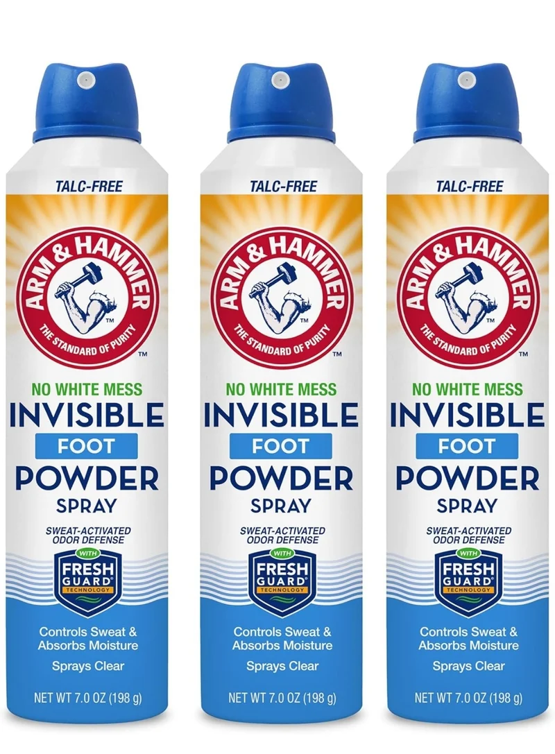 Arm & Hammer Invisible Foot Powder Spray, Clear Talc-Free Foot Odor & Sweat Control Odor Eliminator 7oz (3 Pack)