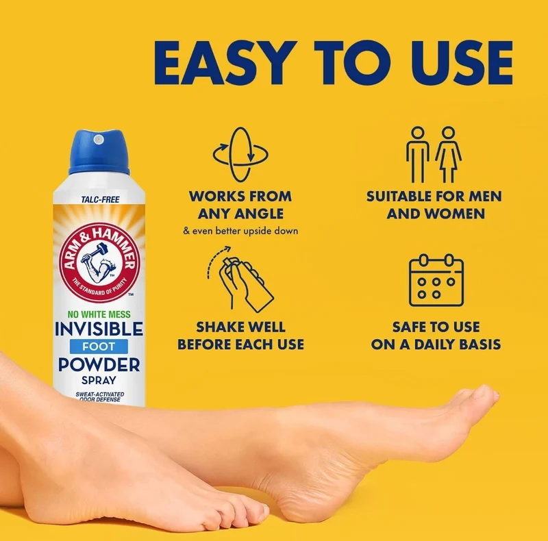 Arm & Hammer Invisible Foot Powder Spray, Clear Talc-Free Foot Odor & Sweat Control Odor Eliminator 7oz (3 Pack)