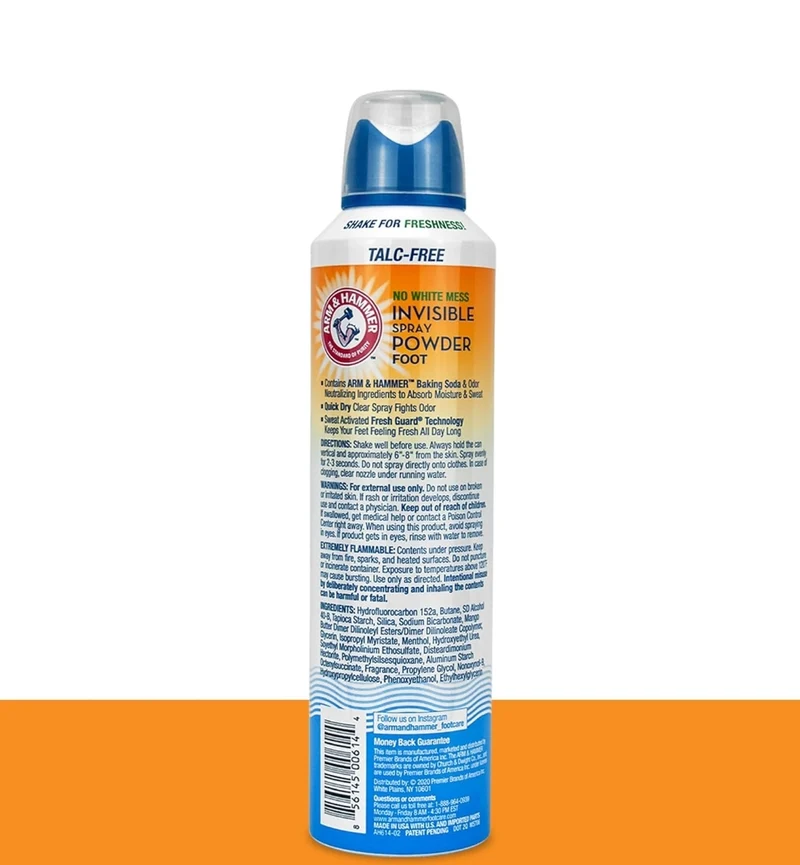 Arm & Hammer Invisible Foot Powder Spray, Clear Talc-Free Foot Odor & Sweat Control 7oz (1 Pack)