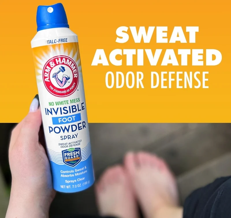 Arm & Hammer Invisible Foot Powder Spray, Clear Talc-Free Foot Odor & Sweat Control 7oz (1 Pack)