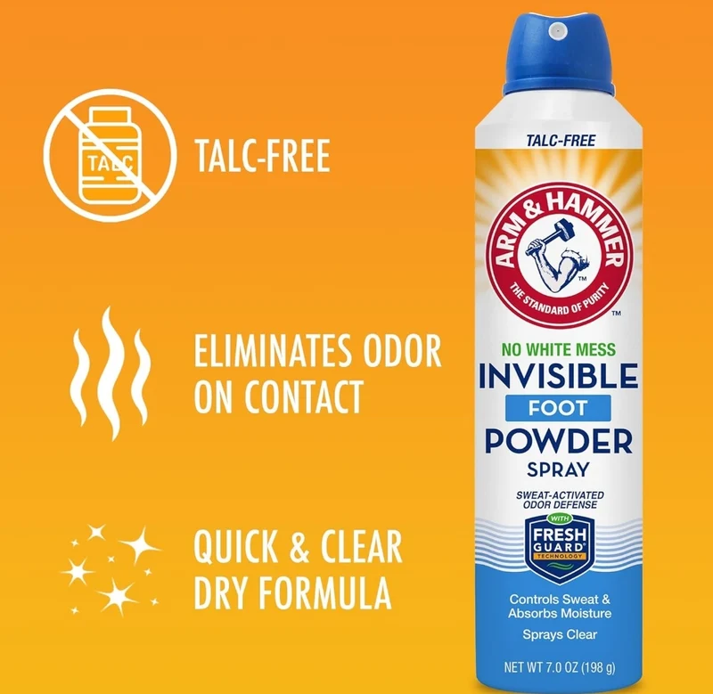 Arm & Hammer Invisible Foot Powder Spray, Clear Talc-Free Foot Odor & Sweat Control 7oz (1 Pack)
