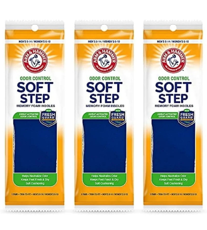 Arm & Hammer Odor Control Soft Step Insoles, Memory Foam for Men & Women w/Fresh Guard Tech - (3 Pack)