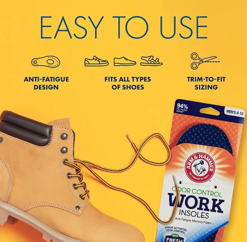 Arm & Hammer Anti-Fatigue Memory Foam Odor Insoles Arch Support for Men and Women - 6 Pack