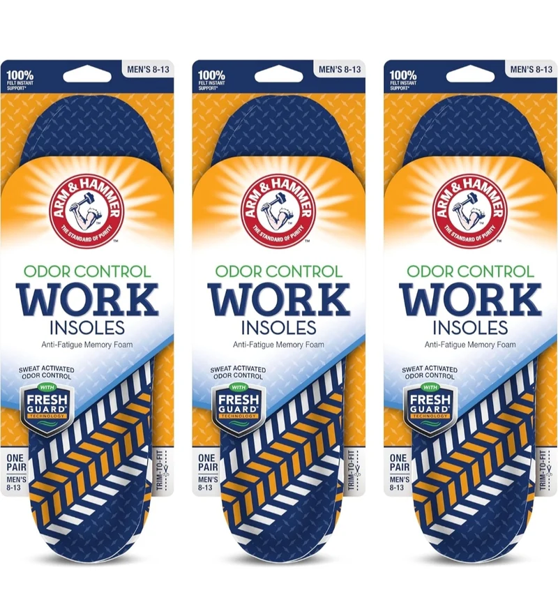 Arm & Hammer Work Boot Insoles for Men and Women - Anti-Fatigue Arch Support Memory Foam - (3 Pack)