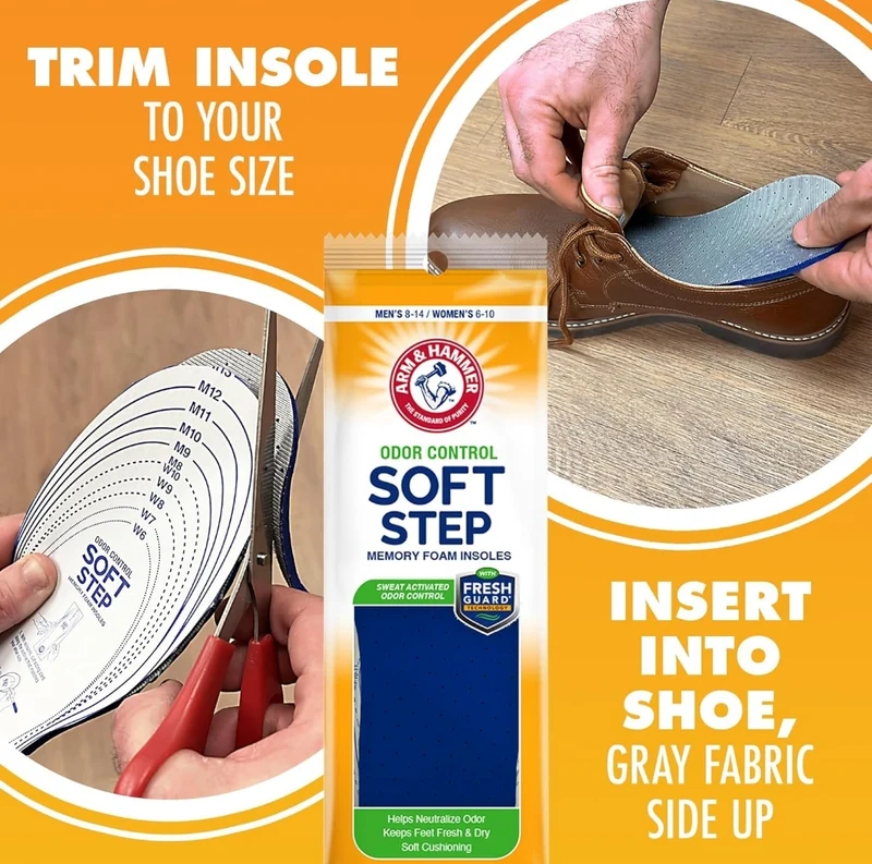 Arm & Hammer Odor Control Soft Step Insoles, Memory Foam Foot Insoles, Shoe Insoles - Pack of 6
