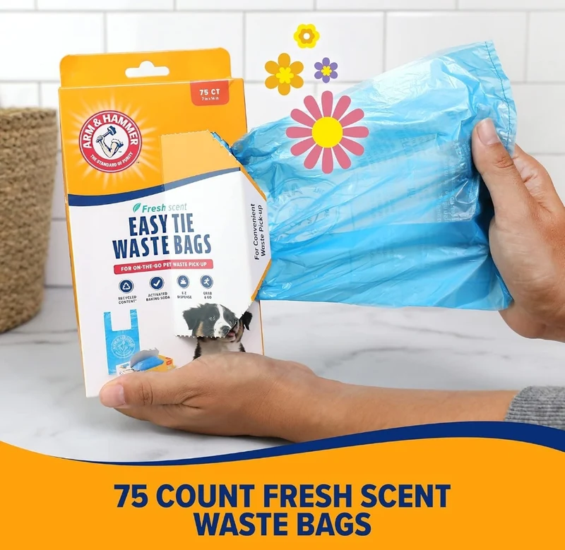 ARM & HAMMER Easy-Tie Waste Bags, Blue, 75CT - Pack of 2