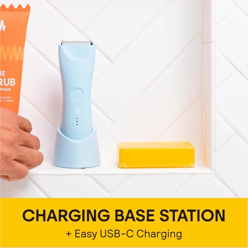MERIDIAN Trimmer Plus Body Hair Manscaping, Adjustable Guard, USB C Charging, Flash Light, Travel Lock, Charging Dock, Bikini Trimmer, Mens Body Hair - Sky