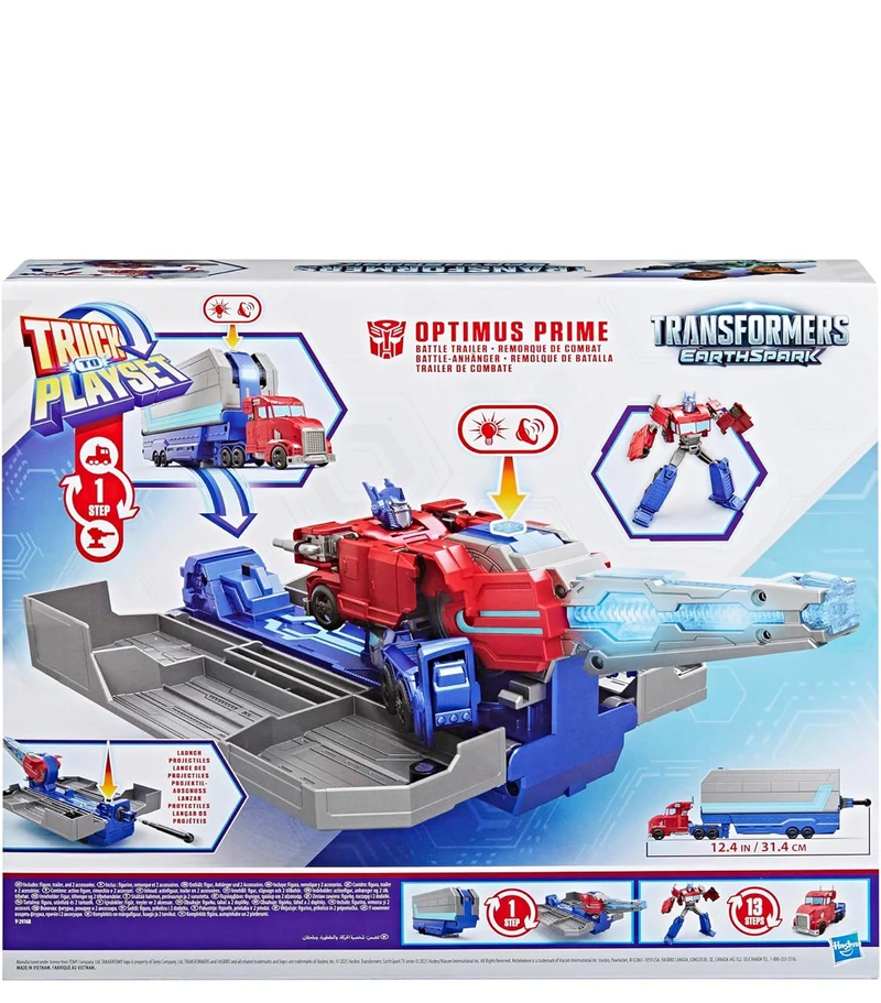 TRANSFORMERS EarthSpark Optimus Prime Battle Trailer Playset with Action Figure, Lights and Sounds, Electronic Truck Toys for Kids 6 and Up