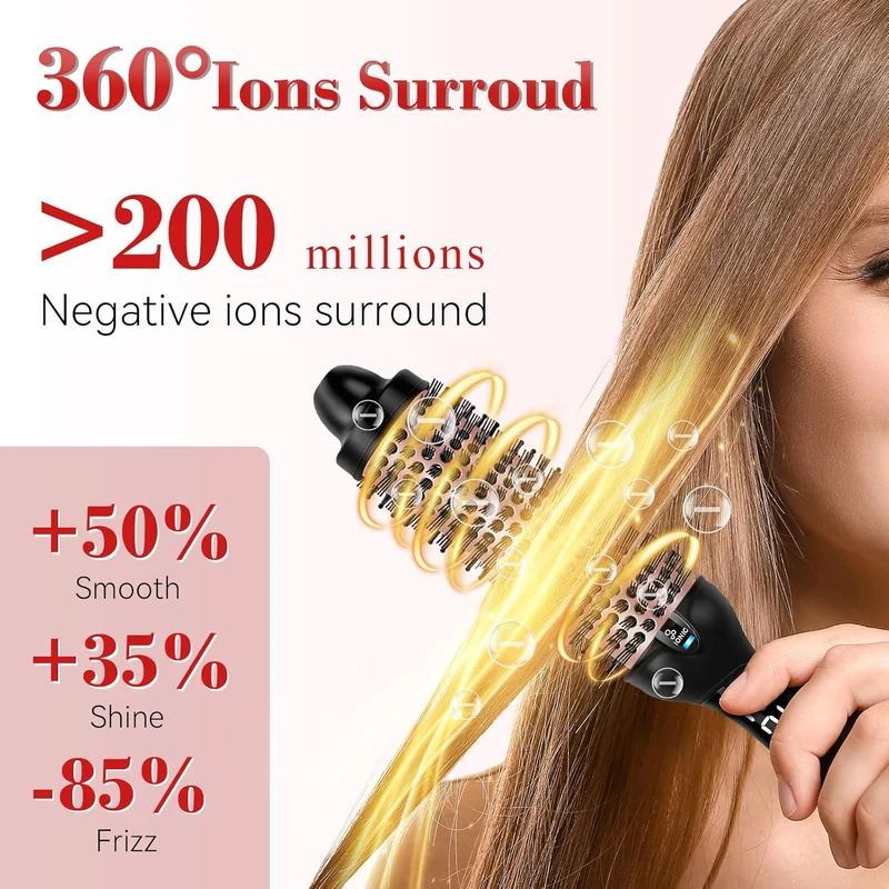 Ionic Thermal Brush, 1.5 Inch Heated Round Brush for Blowout, 30s Fast Heating Curling Brushes with 9 Temp Settings, Dual Voltage Travel Hair Styling Tool, Not Blow Dryer