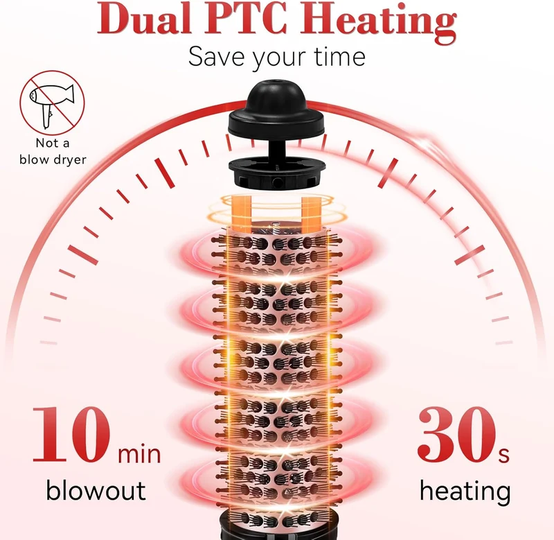 Ionic Thermal Brush, 1.5 Inch Heated Round Brush for Blowout, 30s Fast Heating Curling Brushes with 9 Temp Settings, Dual Voltage Travel Hair Styling Tool, Not Blow Dryer
