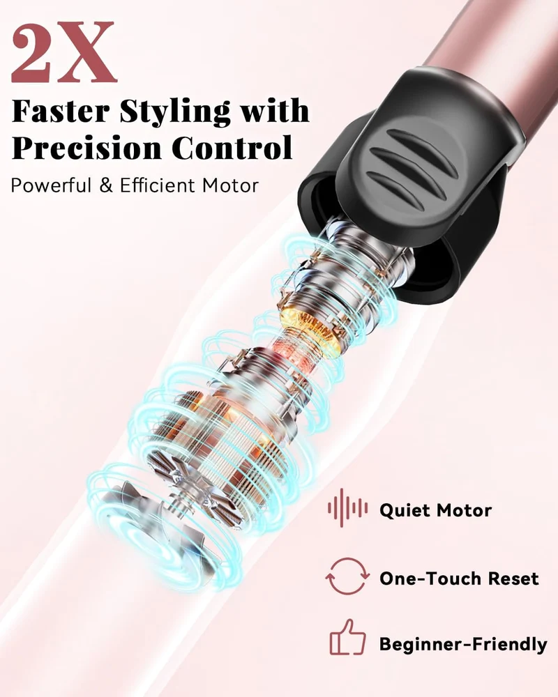 Automatic Rotating Curling Iron – 1 Inch Ceramic Barrel Curling Wand for Medium to Long Hair & Beach Waves, Self-Spinning Hair Curler with LCD Display 250°F–430°F, Dual Voltage, Rose Gold