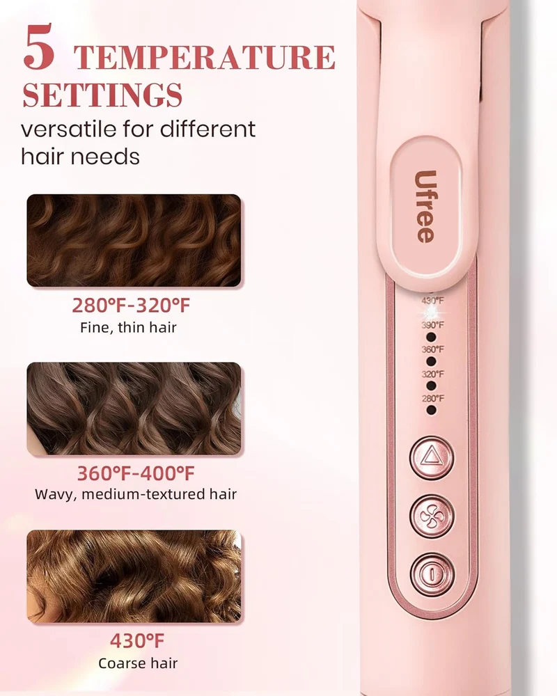 Airflow Curling Iron, 360° Cool 2 in 1 Flat Iron Hair Straightener & Curler for Lasting Curls, 1.25 Inch Curling Wand, 5 Temps for Long & Short Hair, Women Gifts, Anti-Scald
