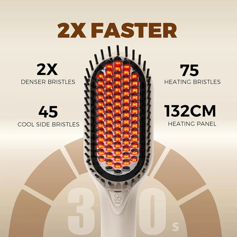 Upgraded Hair Straightener Brush, 5 Temps Straightening Brush with Ionic Tech, Cool Air System, Dense Bristles, Dual Voltage, Ceramic Hot Comb for Thick Curly Hair, Women Gifts