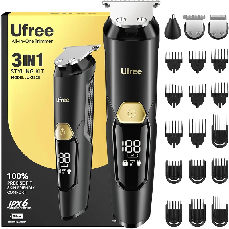 3-in-1 Beard Trimmer Kit, Men's Electric Shaver Razor for Mustache Body Nose Facial Hair, Professional Hair Trimmer, Rechargeable Clippers, Waterproof Beard Grooming, Birthday Gifts for Men