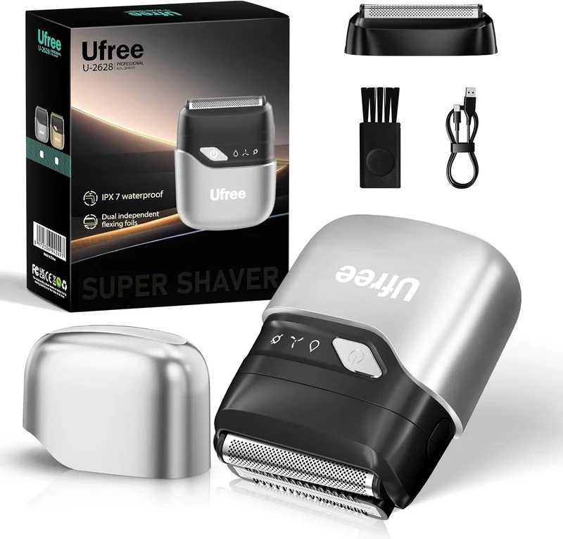 Foil Shaver for Men, Electric Razor with 2 Foil Heads, IPX7 Waterproof Electric Shaver, Wet Dry Cordless Razor, Chargeable Portable Shavers for Men, Silver