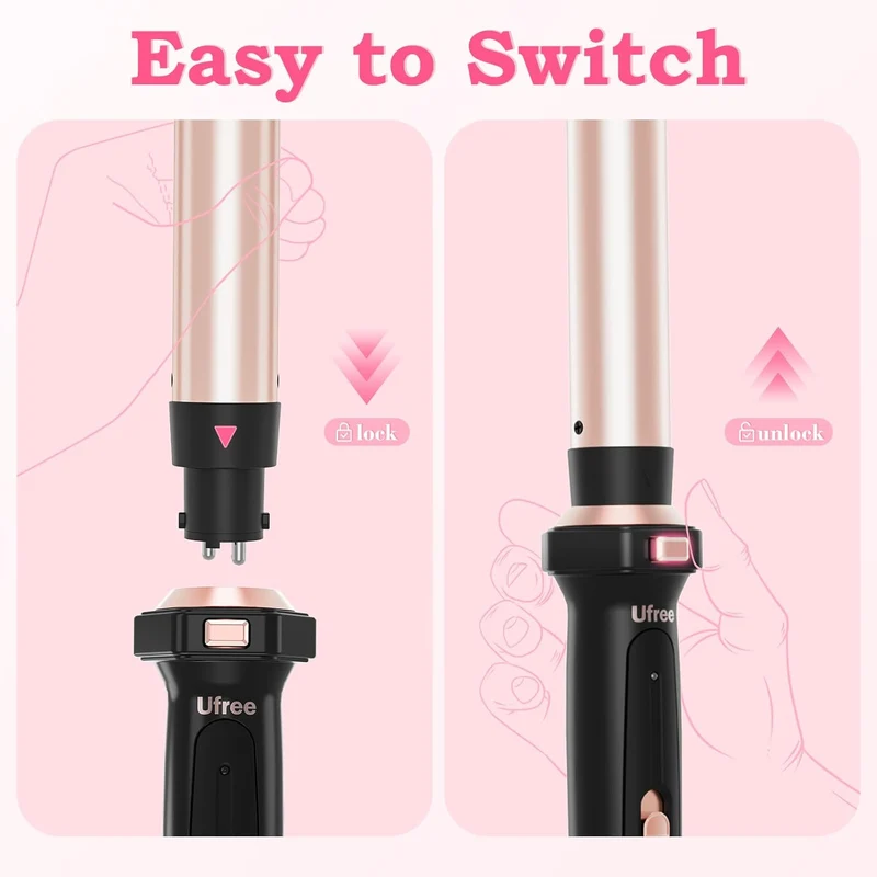 5 in 1 Curling Iron with Interchangeable Ceramic Barrels Wand Set with Flat Iron Hair Straightener, Instant Heat Up, Dual Voltage Hair Curler, Gifts for Women