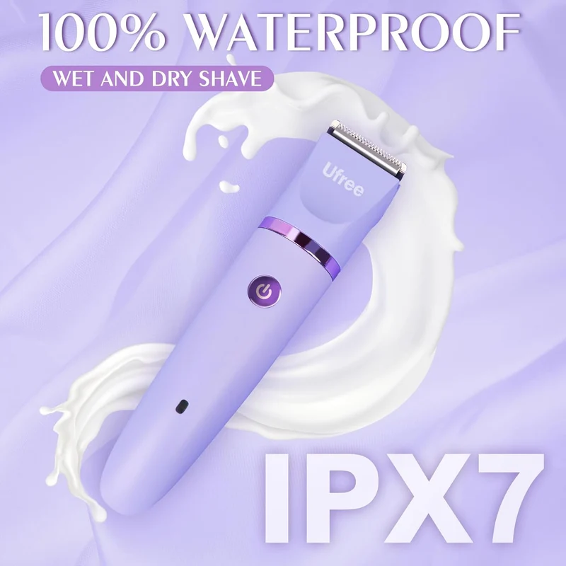 Bikini Trimmer Electric Razors for Women, Rechargeable Pubic Body Hair Trimmer Electric Shaver for Legs Body Hair, Bikini Shaver IPX7 Waterproof, Gifts for Women, Purple