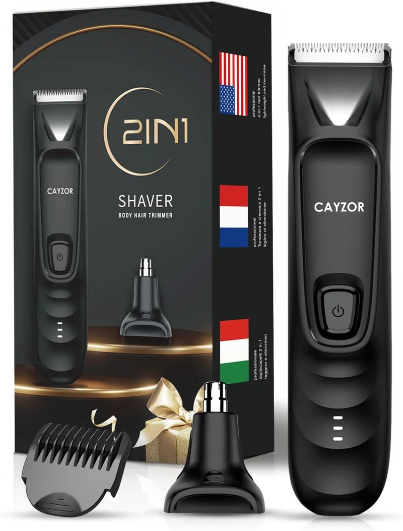2-in-1 Body and Nose Hair Trimmer for Men - Portable Electric Razor for Men and Women, IPX7 Professional Electric Shavers for Ball, Groin, Pubic, Underarm, Nose, Ear, Beard, Head