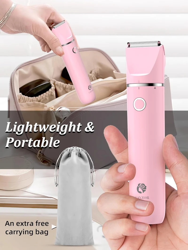 Bikini Trimmer and Shaver Kit - 2-in-1 Wet/Dry Electric Body Hair Trimmer Facial Hair Removal Cordless Waterproof - (Pink)