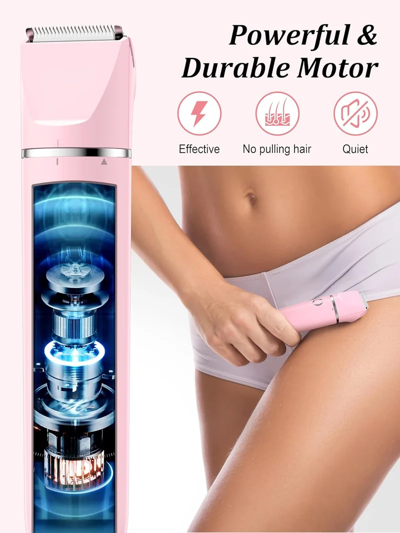 Bikini Trimmer and Shaver Kit - 2-in-1 Wet/Dry Electric Body Hair Trimmer Facial Hair Removal Cordless Waterproof - (Pink)