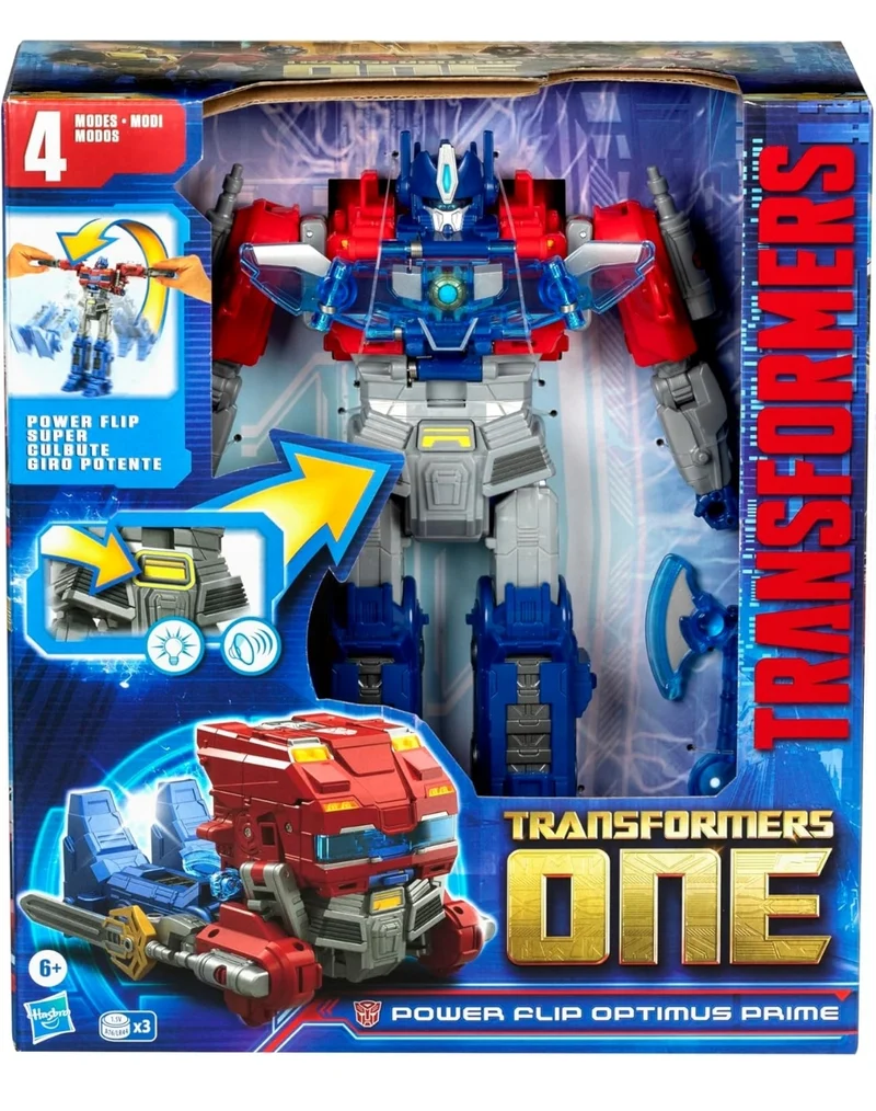 Transformers One Movie Power Flip Optimus Prime (Orion Pax) Converting Action Figure, 4 Modes, 10-inch Interactive Electronic Toy, Lights & Sounds, 6+