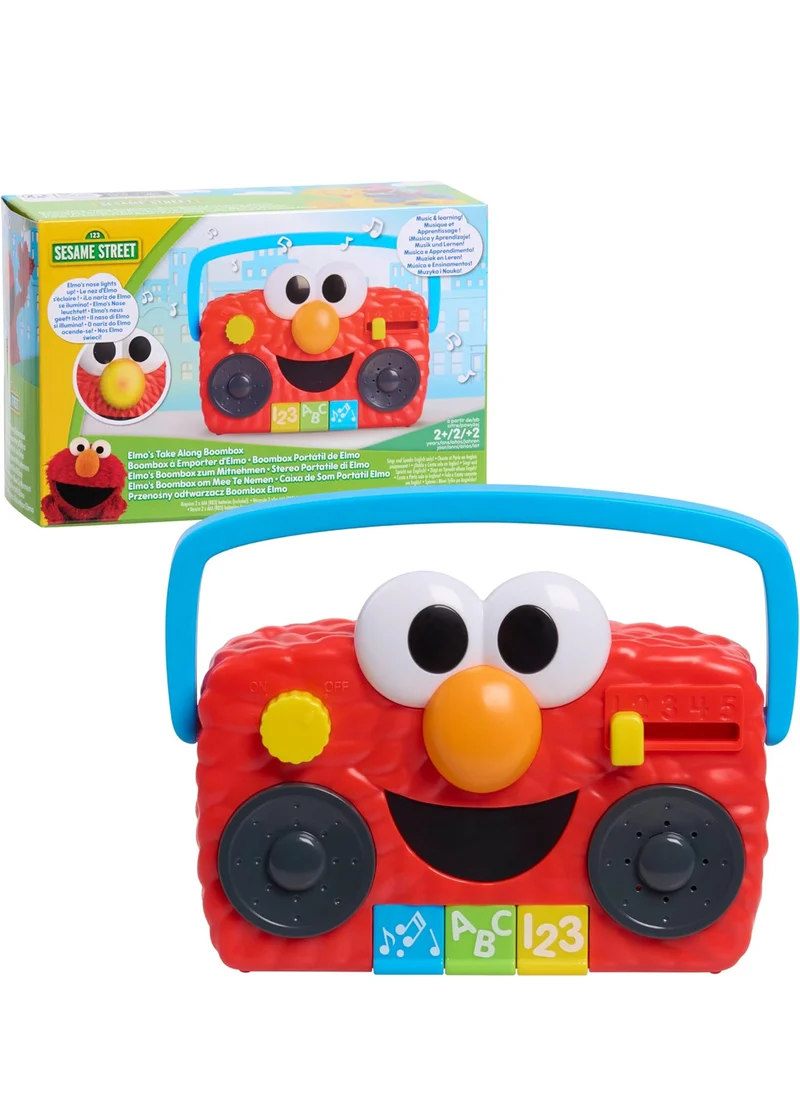 Just Play Sesame Street Elmo Take Along Boombox with Lights & Sounds, 5.5-inch Interactive Toy, Learning and Education, Kids Toys for Ages 2 Up