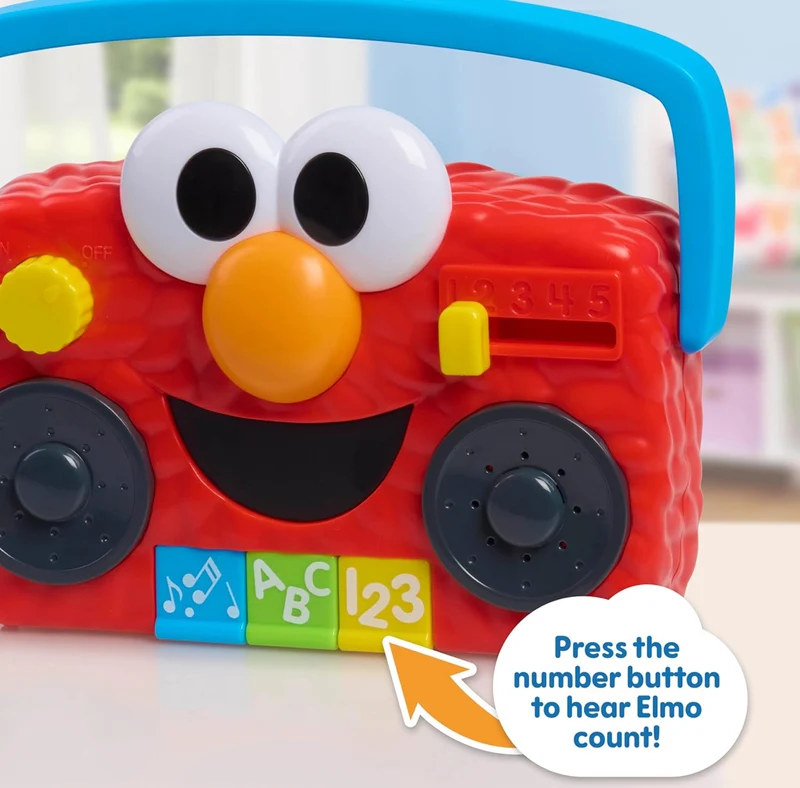 Just Play Sesame Street Elmo Take Along Boombox with Lights & Sounds, 5.5-inch Interactive Toy, Learning and Education, Kids Toys for Ages 2 Up