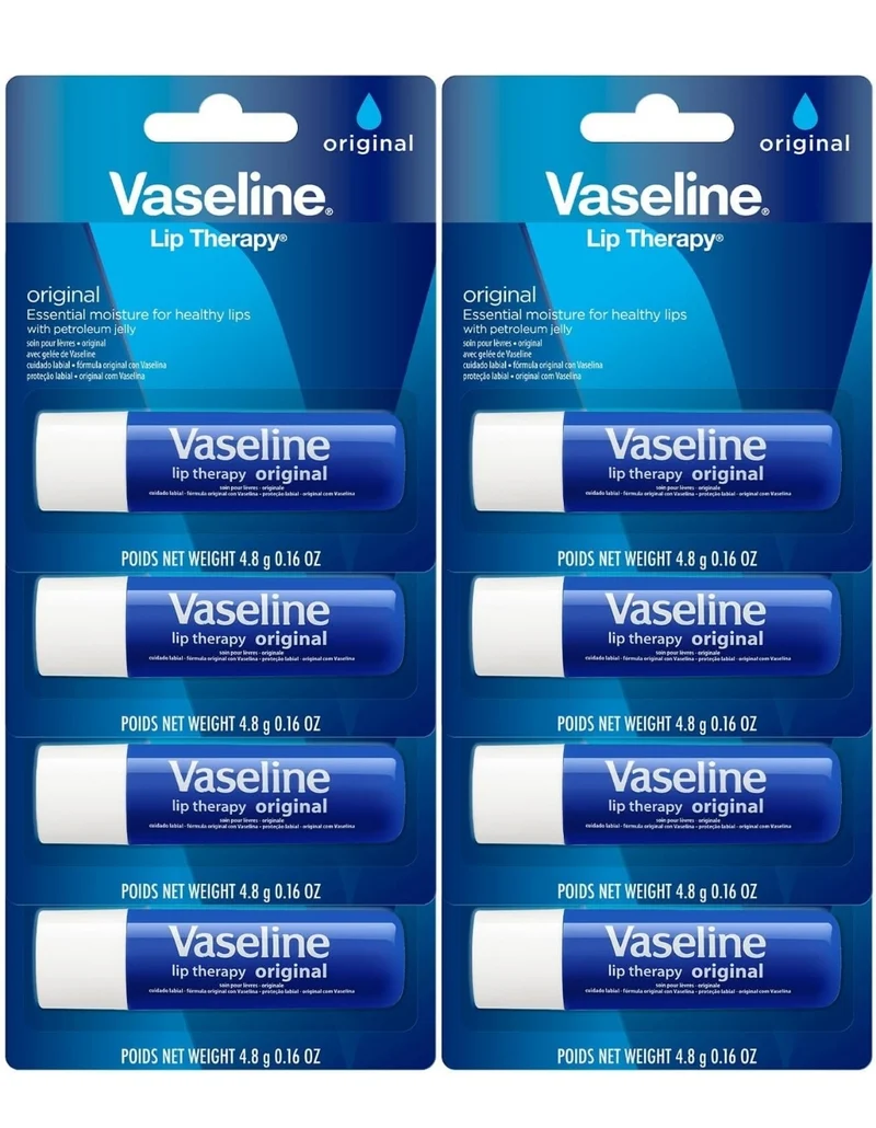 Vaseline Lip Therapy Original 8-Pack – Moisturizing Lip Balm for Very Dry Lips, 0.16 Oz Ea