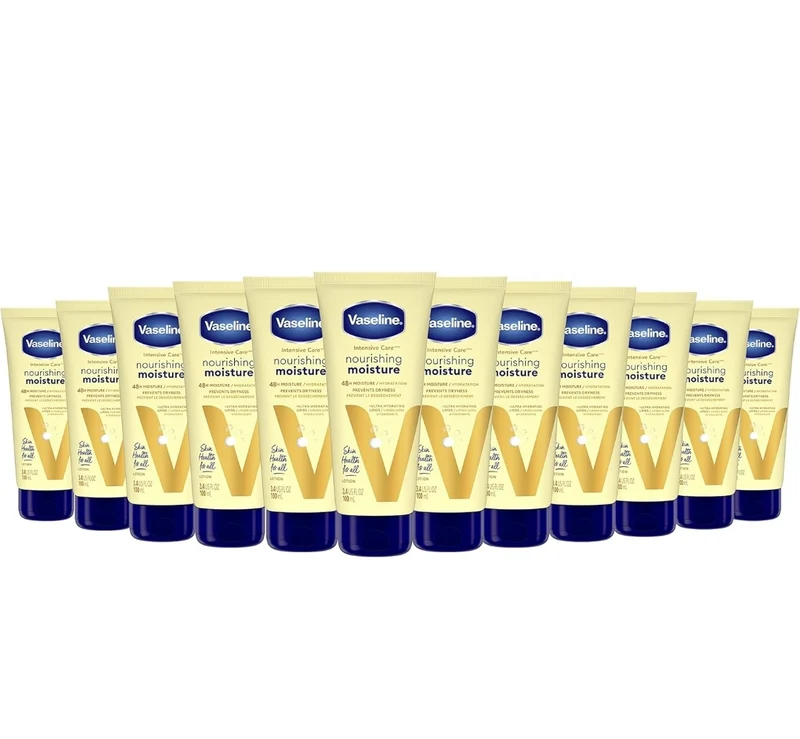 Vaseline Nourishing Moisture Body Lotion Hand & Body Lotion Pack of 12 for Dry Skin made with Ultra-Hydrating Lipids & Pure Oat Extract 3.4 oz