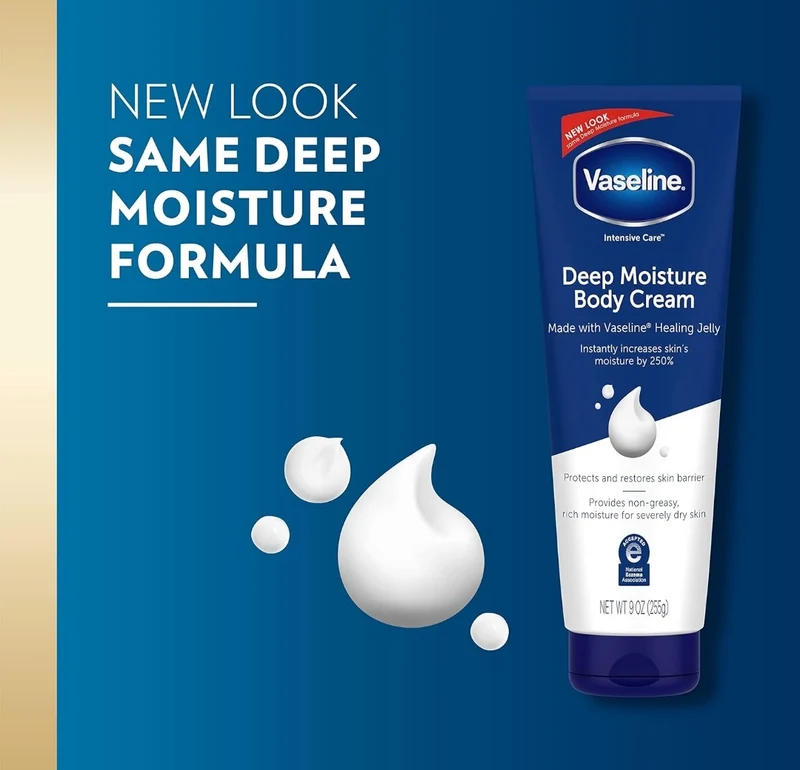 Vaseline Intensive Care Body Cream Deep Moisture 4 pk with Healing Petroleum Jelly & Vitamin E Rich & Smooth for Dry Skin 9 oz