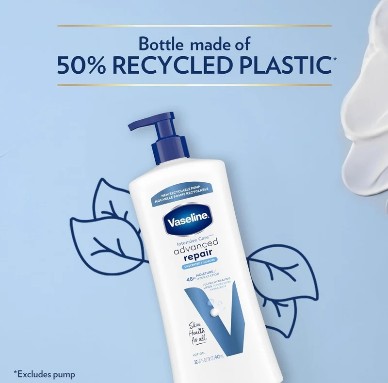 Vaseline Intensive Care Body Lotion Advanced Repair Unscented for Dry Skin Lotion Made with Ultra-Hydrating Lipids + Vaseline Jelly to Repair Extremely Dry Skin 32 Oz