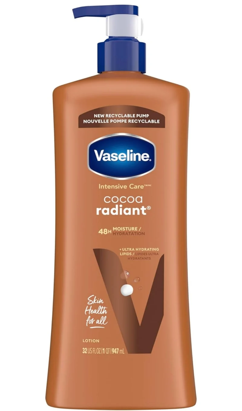 Vaseline Intensive Care Body Lotion Cocoa Radiant for Dry Skin Lotion Made with Ultra-Hydrating Lipids and Pure Cocoa Butter for a Long-Lasting, Radiant Glow 32 Oz