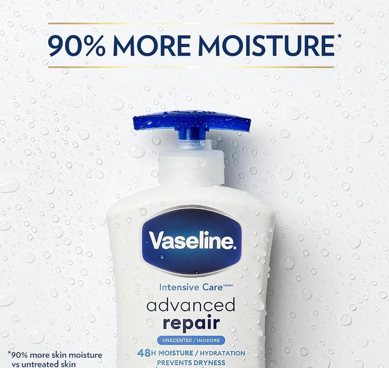 Vaseline Intensive Care Body Lotion Advanced Repair Unscented for Dry Skin Lotion Made with Ultra-Hydrating Lipids and Vaseline Jelly That Repairs Extremely Dry Skin 20.3 oz