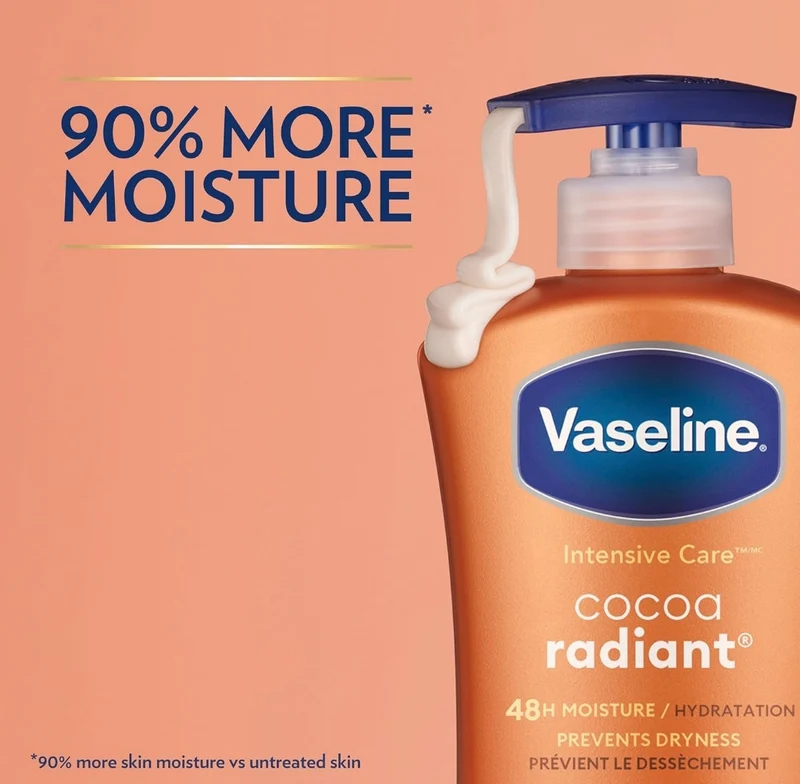 Vaseline Intensive Care Body Lotion Cocoa Radiant for Dry Skin Lotion Made with Ultra-Hydrating Lipids and Pure Cocoa Butter for a Long-Lasting, Radiant Glow 20.3 oz