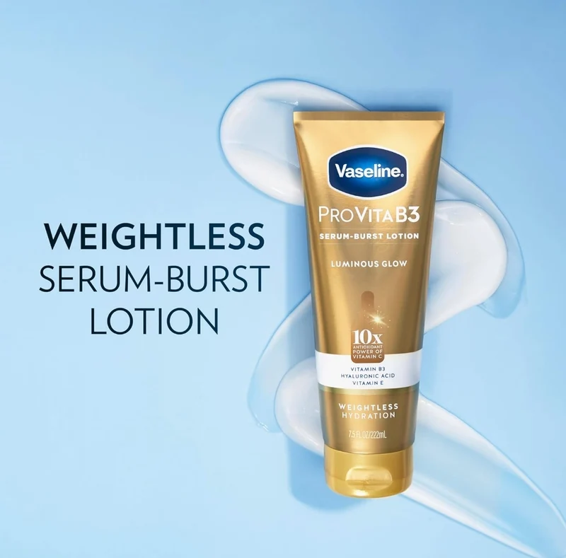 Vaseline Pro VitaB3 Serum Burst Lotion Luminous Glow Healthy, Glowing Skin, Lightweight 10x Antioxidant Power of Vitamin C with Vitamin B3, Hyaluronic Acid & Vitamin E, 7.5 Fl Oz